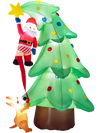 Inflatable 7.6 FT Christmas tree with a dog chasing Santa Claus, featuring built-in LED lights for festive outdoor decoration.