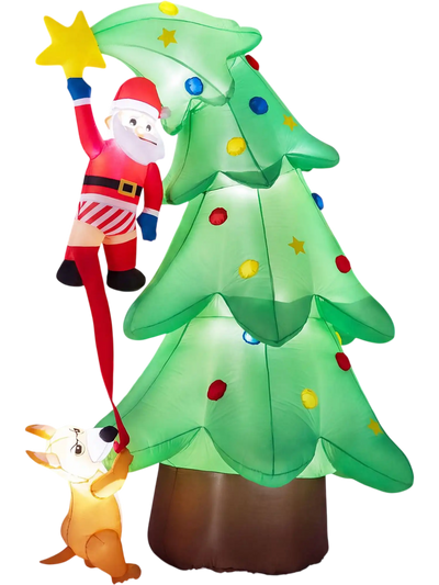 Costway 7.6' Inflatable Christmas Tree Dog Chasing Santa Outdoor Decoration 63624841 New