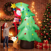 Inflatable 7.6 FT Christmas tree features a dog chasing Santa Claus, illuminated with built-in LED lights for outdoor decoration.