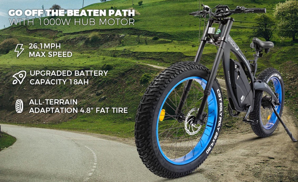 Ecotric Bison E-Bike 48V 17.5AH 1000W 25 MPH Big Fat Tire Blue NS-SON26LCD-BL New