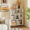 7-cube bookcase with tapered metal legs, featuring ample storage for books and decor, ideal for stylish organization.