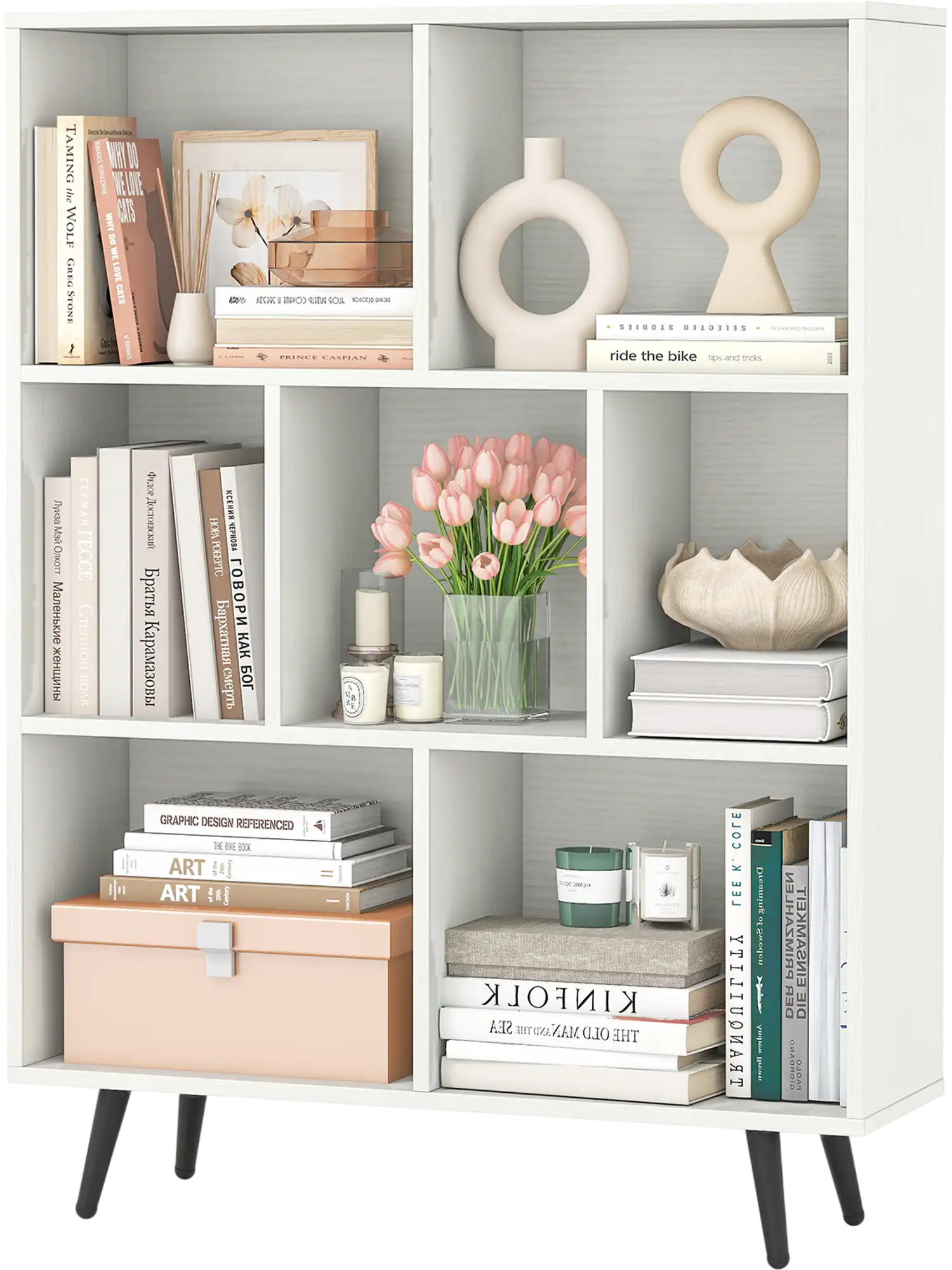 Costway 7/8/10-Cube Bookcase w/ 5 Tapered Metal Legs 532648197 New