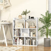 White 7-cube open-back bookshelf with ample storage, anti-toppling devices, and a smooth, waterproof surface for.