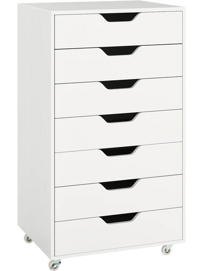 Costway 7-Drawer Wooden Storage Dresser File Cabinet Lockable Wheels 12485609 New