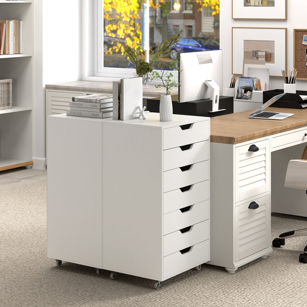 7-Drawer Chest Storage Dresser Floor Cabinet Organizer with Wheels-White - Gallery View 1 of 10