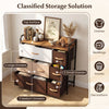 7-drawer tower dresser with steel frame and wooden top, featuring fabric drawers for organized storage in any room.