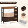 7-drawer tower dresser with steel frame and wooden top, showcasing dimensions and removable fabric drawers for.