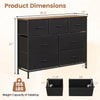 7-drawer wide dresser in black with removable fabric drawers, featuring a spacious tabletop for versatile storage solutions.