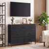 7-drawer wide dresser in black with removable fabric drawers, perfect for bedroom storage and organization.