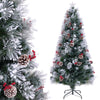 Flocked 7 FT Christmas tree with red berries, pine cones, and 76 LED lights, featuring 8 lighting modes for festive.