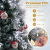 Flocked 7 FT Christmas tree with red berries, pine cones, and 76 LED lights for festive holiday decor.