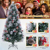 7 FT flocked Christmas tree with 270 branch tips, 30 clusters of red berries, and 76 LED lights for festive.