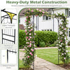 Close-up view of the garden arch arbor's reinforced metal joints and stable triangular design for climbing plants.