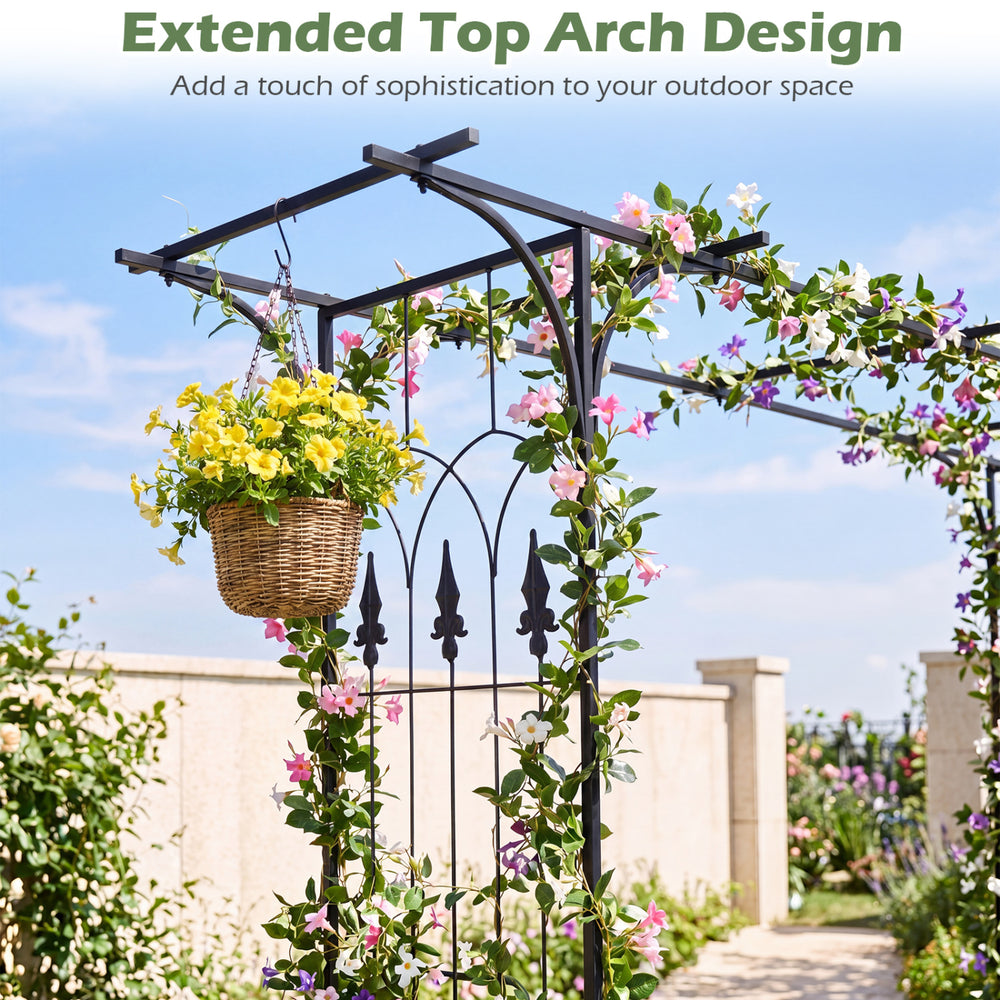 7 FT garden arch arbor with flat top design, featuring a powder-coated metal frame and elegant side patterns for.