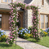 7 FT garden arch arbor with flat top design, featuring pink roses, perfect for climbing plants and outdoor events.