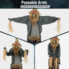7 FT animated scarecrow with poseable arms, glowing red eyes, and creepy sounds for Halloween decorations.