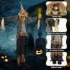 7 FT animated scarecrow decoration with spooky face, glowing eyes, and poseable straw-like arms for Halloween displays.