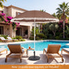 7 FT brown patio umbrella with fringe tassels, perfect for outdoor beach or poolside relaxation.