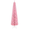 Tall 7 FT pink artificial Christmas tree with 575 snow flocked PVC branch tips for festive holiday decoration.