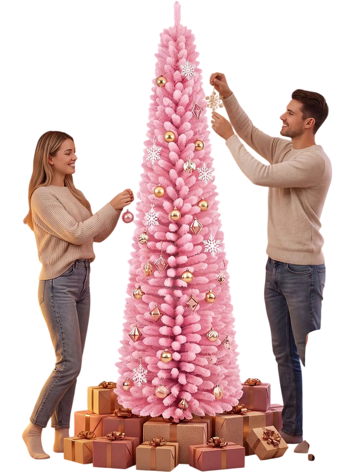 Costway 7' Pink Artificial Christmas Tree Snow Flocked 98406990 New