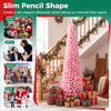 Elegant 7 FT pink artificial Christmas tree with 575 snow flocked PVC branch tips, ideal for creating a cozy holiday atmosphere.