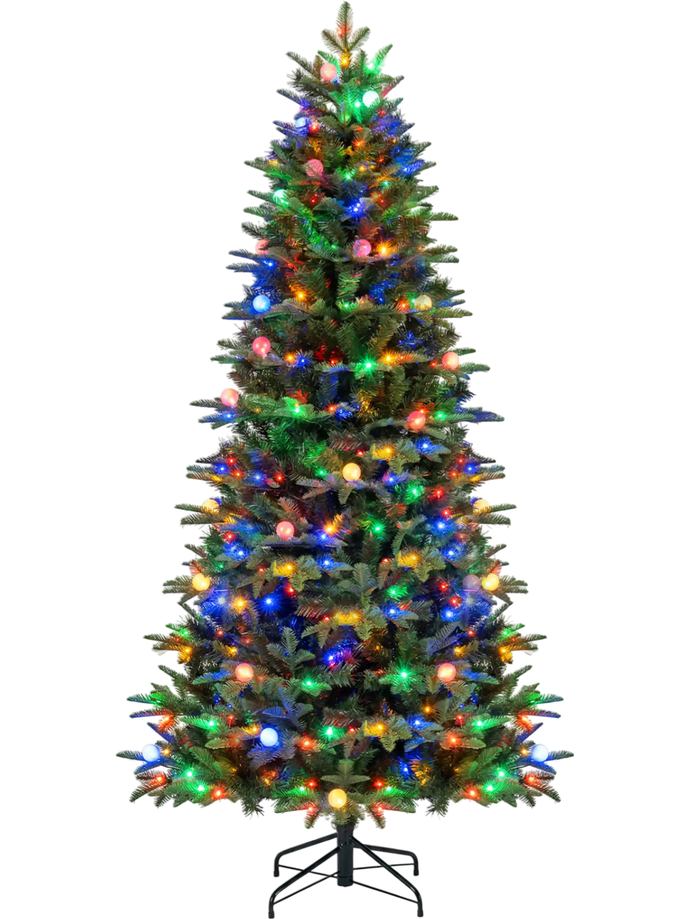 7 FT pre-lit artificial Christmas tree featuring multicolored globe LED lights and realistic PE and PVC branch tips.