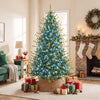 7 FT pre-lit artificial Christmas tree with 400 warm and cool white LED lights in a festive living room display.