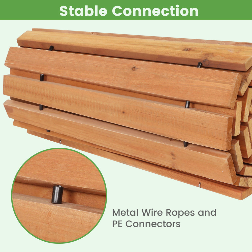 Close-up of the 7 FT wooden garden pathway showing stable connection with metal wire ropes and PE connectors for.