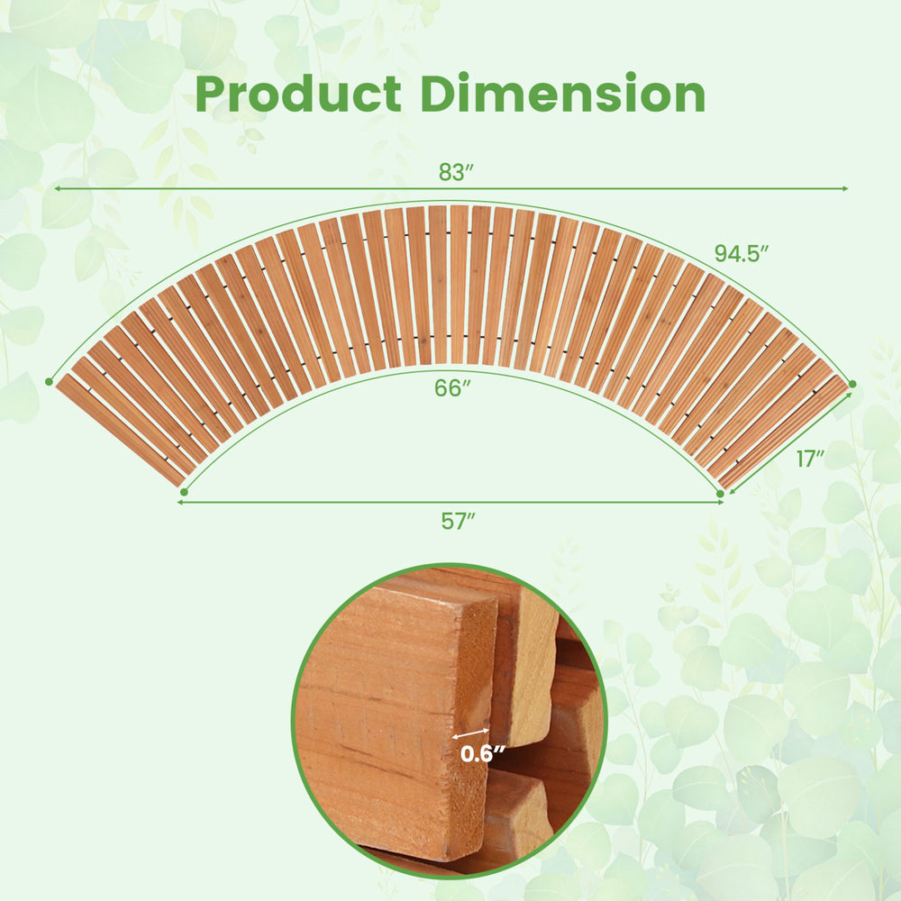 Curved 7 FT wooden garden pathway dimensions with anti-slip surface, ideal for patios and garden pathways.