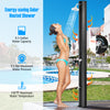 Adjustable outdoor solar shower with 9.3-gallon capacity, rotating shower head, and temperature control for easy use.