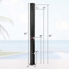 Adjustable outdoor solar heating shower head, 7.2 feet tall, PVC construction, holds 9.3 gallons for eco-friendly use.