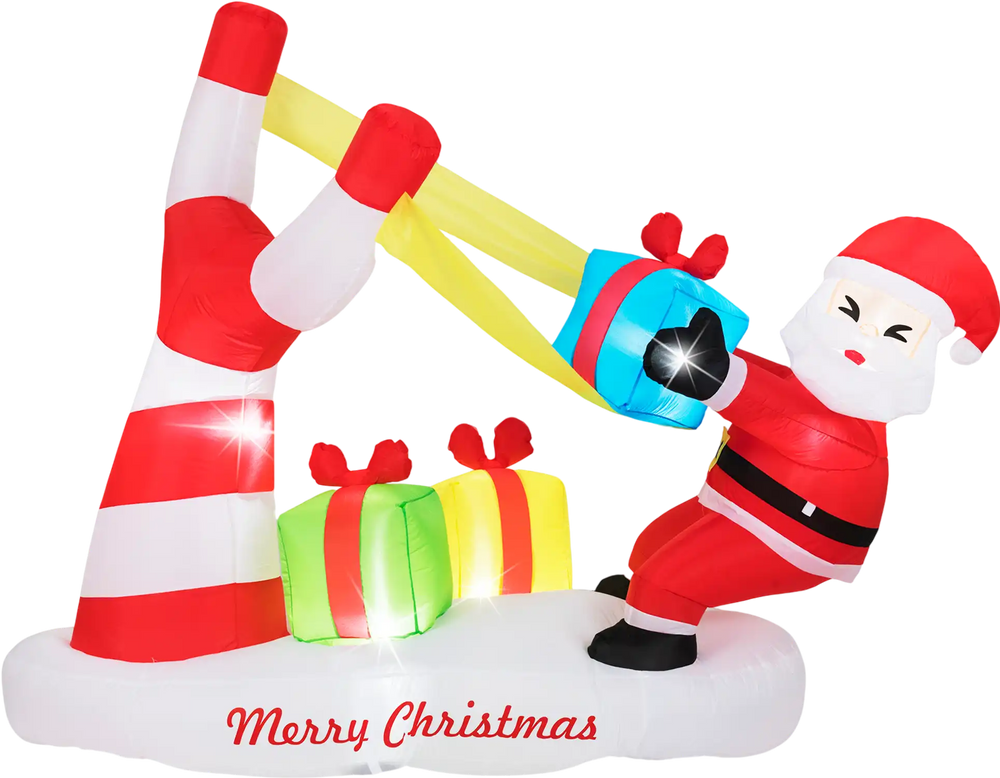 7 Feet Christmas Inflatables Santa with Slingshot and Built-in LED Lights Outdoor Decoration