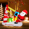 7-foot inflatable Santa with slingshot and LED lights, perfect for outdoor Christmas decoration with gift boxes.