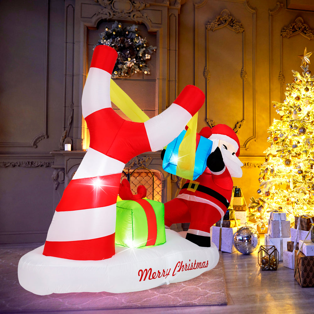 7 feet inflatable Santa with slingshot and LED lights, perfect for outdoor Christmas decoration.