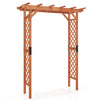 7 feet wooden high arbor arch with lattice side panels, perfect for supporting climbing plants in gardens or pathways.