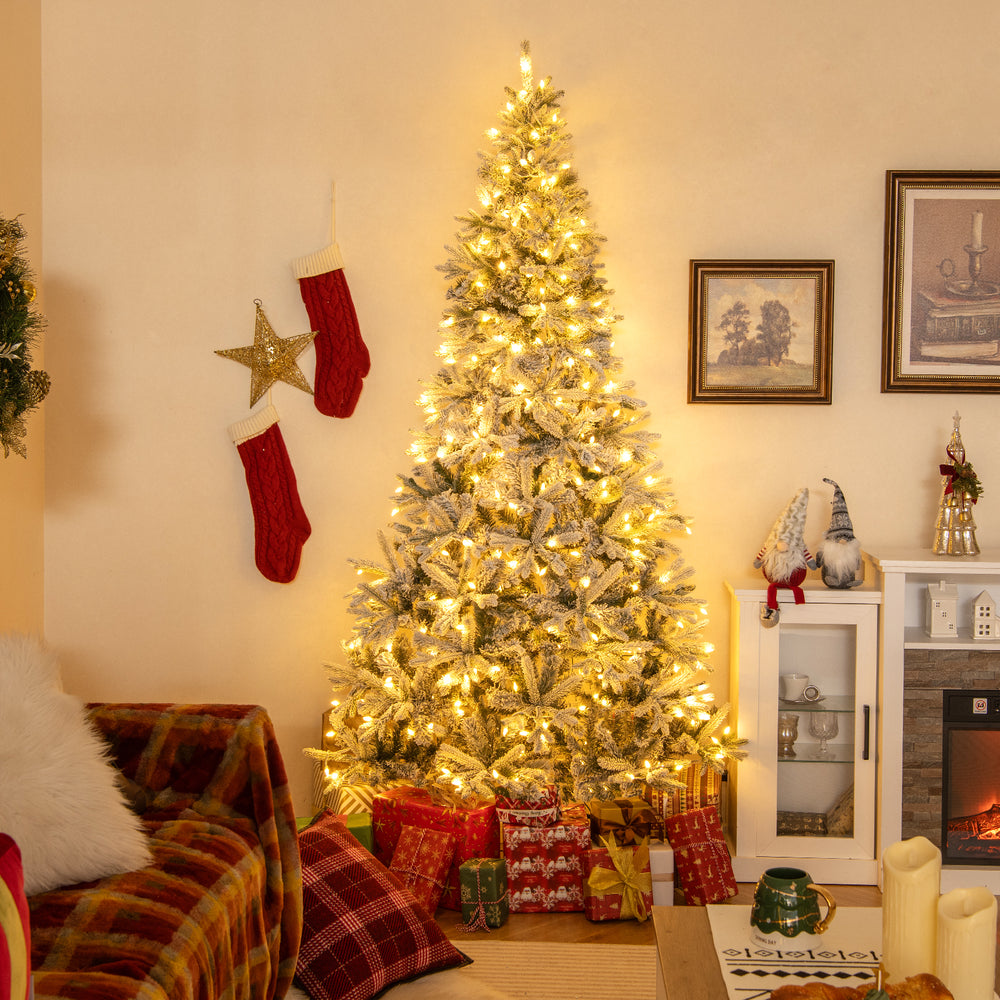 Half artificial Christmas tree with 852 flocked branch tips, warm white LED lights, and space-saving design for festive.
