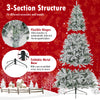 7 feet half artificial Christmas tree with 852 flocked branch tips, featuring flexible hinges and a foldable metal base.