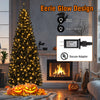 Pre-lit 7ft black Christmas Halloween tree with 350 warm white LED lights, perfect for festive decorations.
