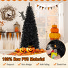 Pre-lit 7ft black artificial Christmas Halloween tree with warm white lights, made from 100% new PVC material.