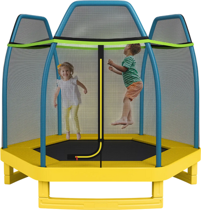 Costway 7' Kids Recreational Bounce Jumper Trampoline Yellow 80473591 New
