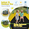 Kids enjoying the 7 feet yellow trampoline with outer enclosure net, perfect for indoor and outdoor fun.