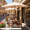 7 feet beige outdoor rectangular patio umbrella with adjustable height and push-button tilt for versatile shade options.