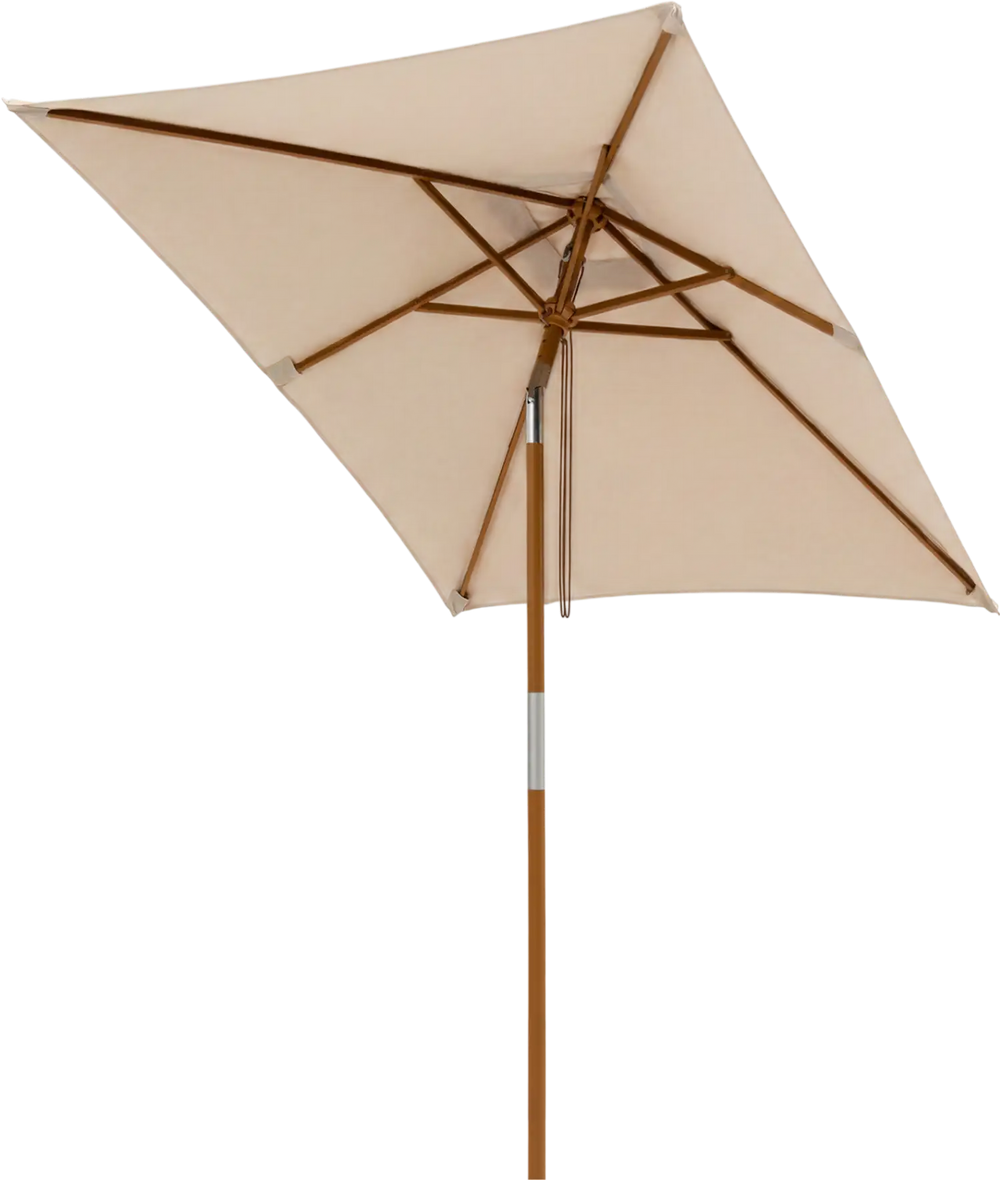 7-foot outdoor rectangular patio umbrella in beige with adjustable heights and a durable water-resistant canopy.