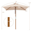 Beige 7-foot outdoor rectangular patio umbrella features a sturdy wooden pole and adjustable heights for versatile shade.