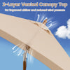 2-layer vented canopy top of the 7 feet outdoor rectangular patio umbrella enhances airflow and reduces wind pressure.
