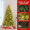 7-foot pre-lit artificial Christmas tree with 1217 branch tips and 400 warm white LED lights for festive decoration.