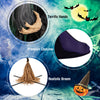 Life-size witch animatronic with terrific hands, realistic broom, and LED lights for spooky Halloween decor.