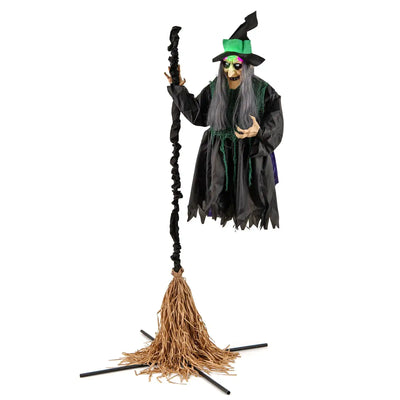 Costway 7' Halloween Animatronic Witch on Broom w/ LED Lights 45678213 New