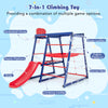 7-in-1 metal toddler climbing toy with slide, climbing ladder, and basketball hoop for active play and exploration.