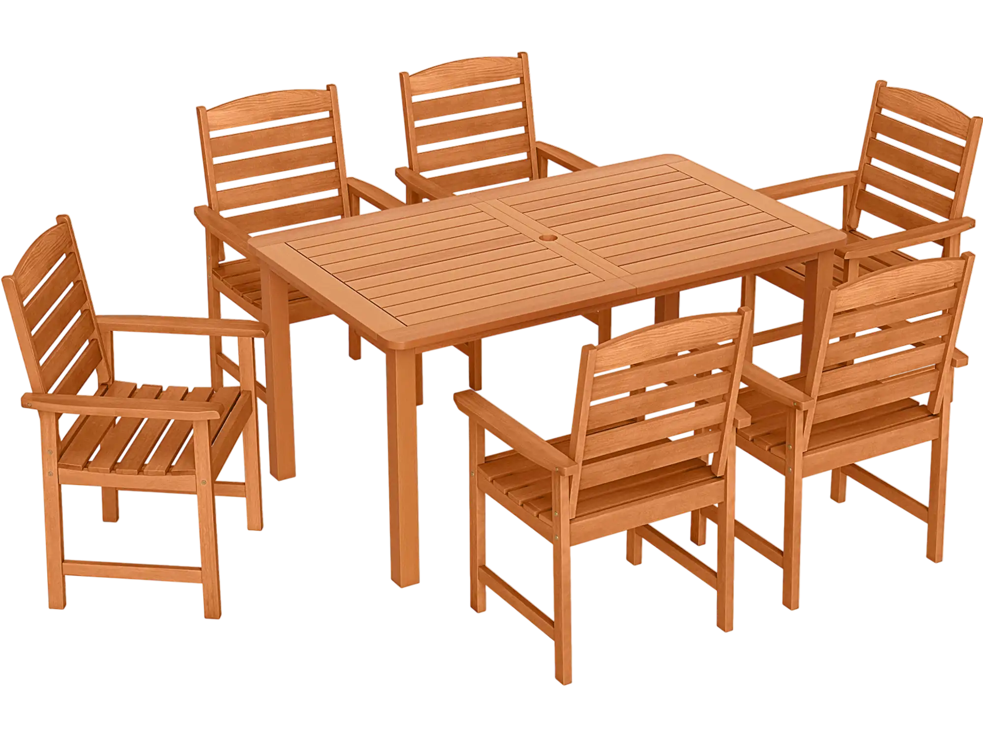 Costway 7-Pc Outdoor Dining Set Teak Oil Finish Rectangular Table & 6 Armchairs 473216589 New